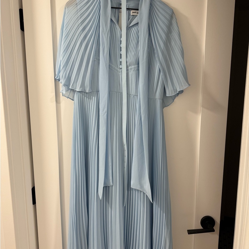 Elegant Light Blue Pleated Dress